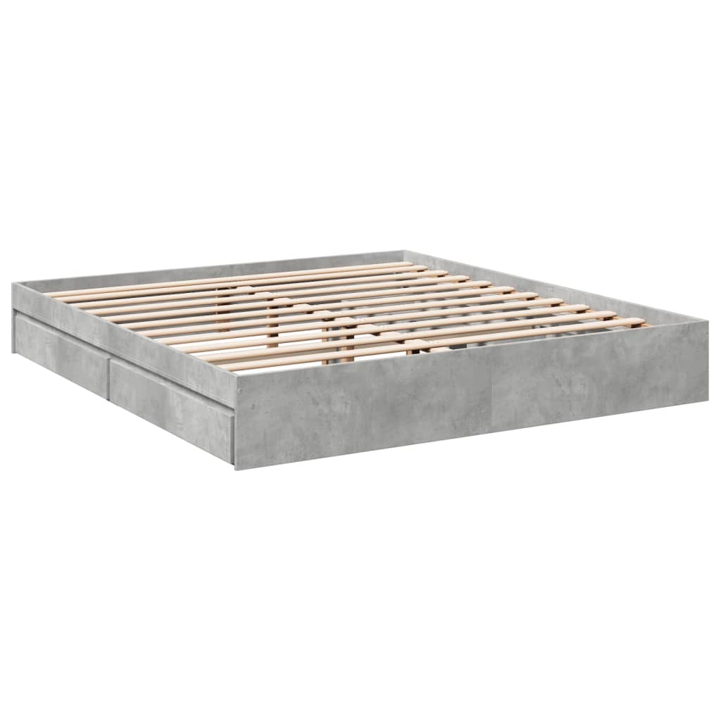 Bed Frame with Drawers Concrete Grey 200x200 cm Engineered Wood