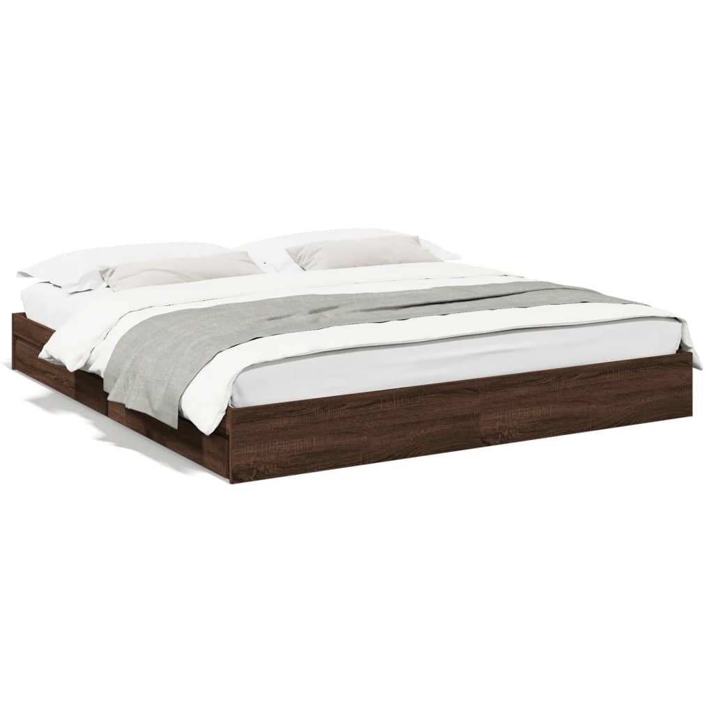 Bed Frame with Drawers without Mattress Brown Oak 200x200 cm