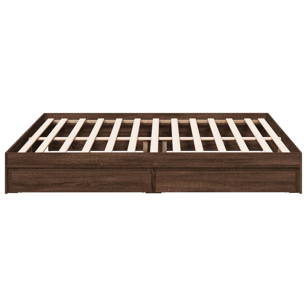 Bed Frame with Drawers without Mattress Brown Oak 200x200 cm