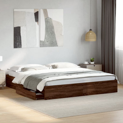 Bed Frame with Drawers without Mattress Brown Oak 200x200 cm