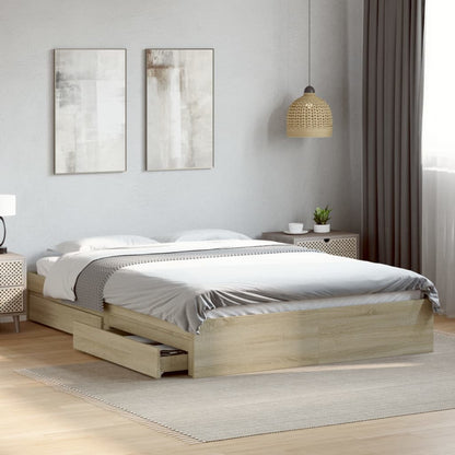 Bed Frame with Drawers Sonoma Oak 160x200 cm Engineered Wood