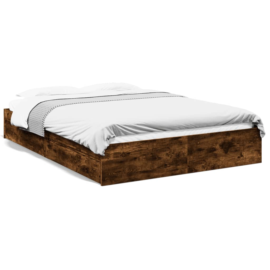 Bed Frame with Drawers without Mattress Smoked Oak 160x200 cm