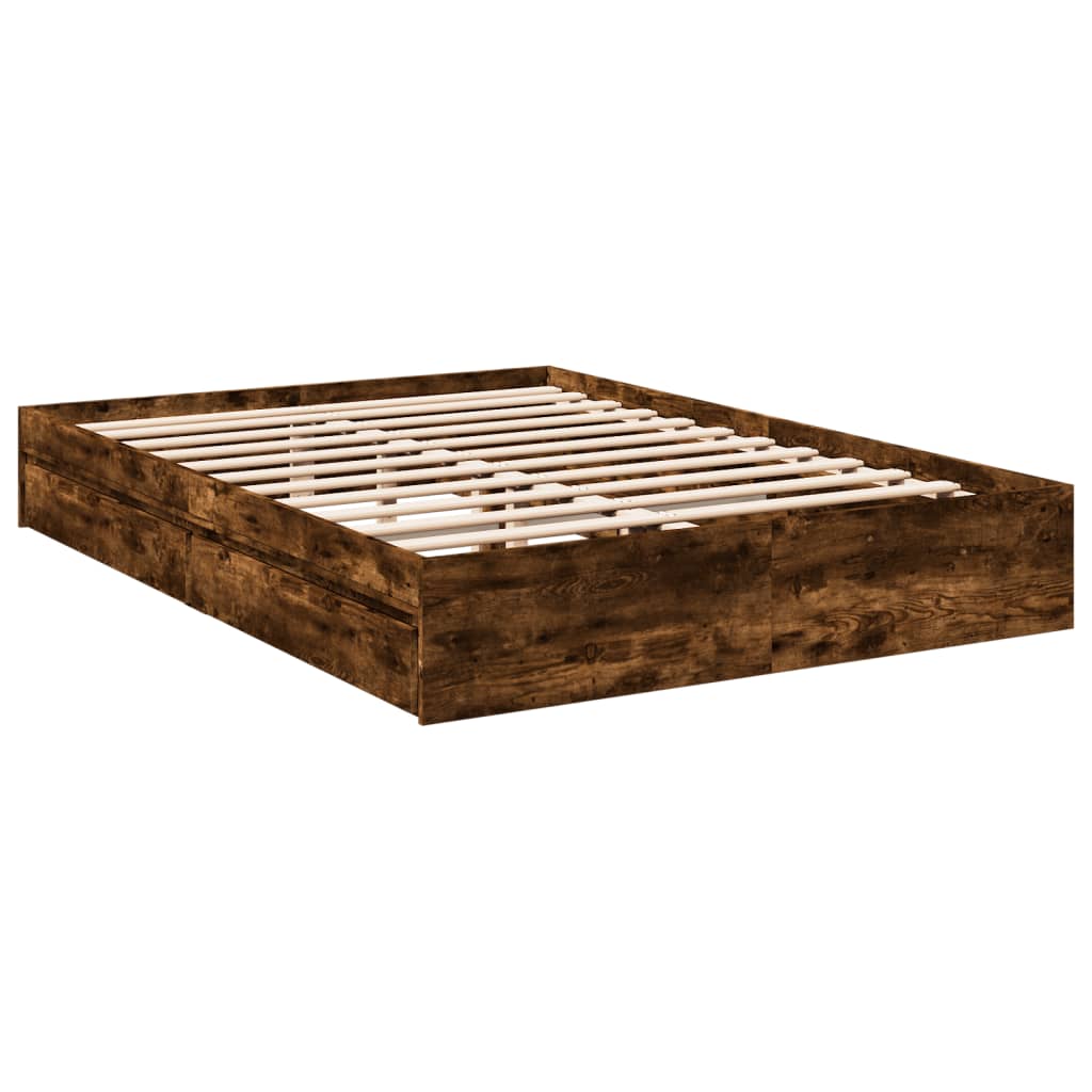 Bed Frame with Drawers without Mattress Smoked Oak 160x200 cm