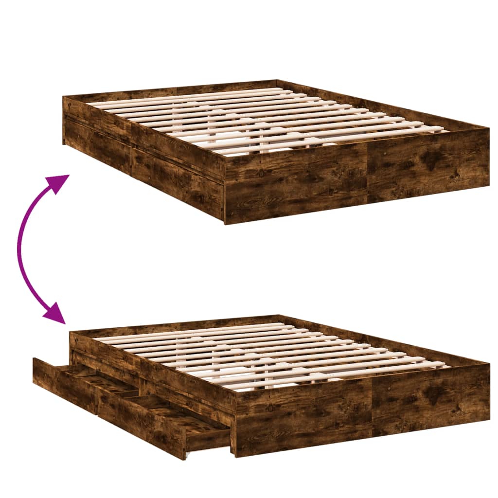 Bed Frame with Drawers without Mattress Smoked Oak 160x200 cm