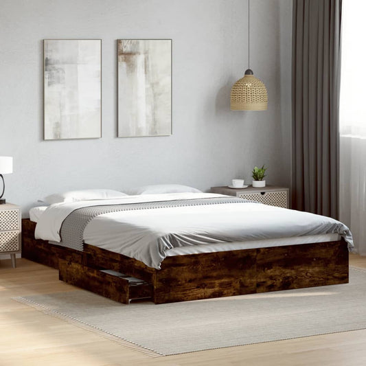 Bed Frame with Drawers without Mattress Smoked Oak 160x200 cm