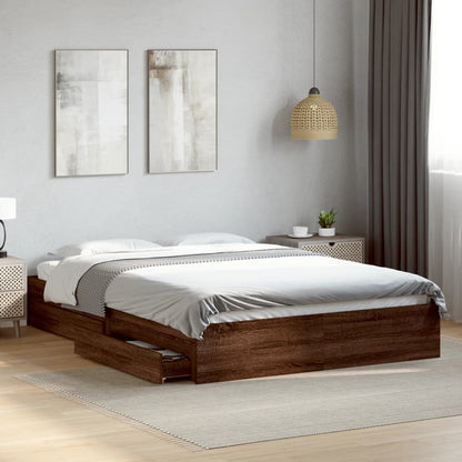 Bed Frame with Drawers without Mattress Brown Oak 160x200 cm