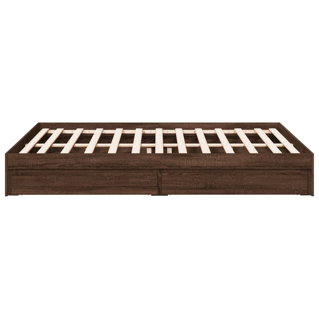 Bed Frame with Drawers without Mattress Brown Oak 160x200 cm