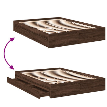 Bed Frame with Drawers without Mattress Brown Oak 160x200 cm