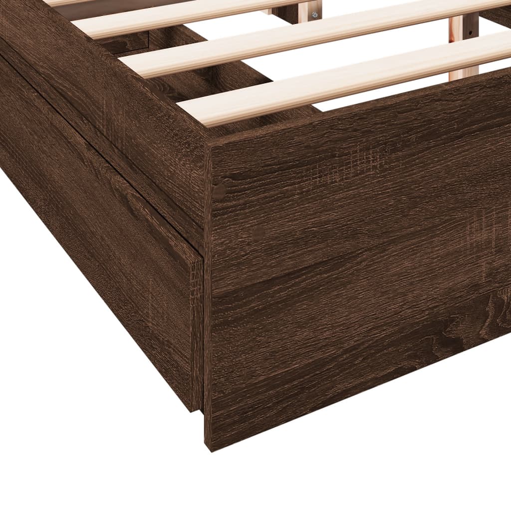 Bed Frame with Drawers without Mattress Brown Oak 160x200 cm