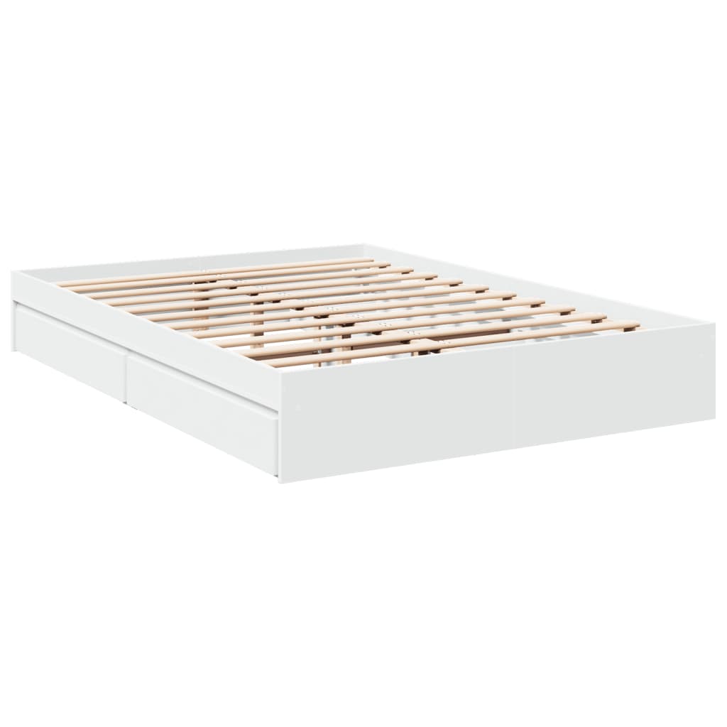 Bed Frame with Drawers White 150x200 cm King Size Engineered Wood