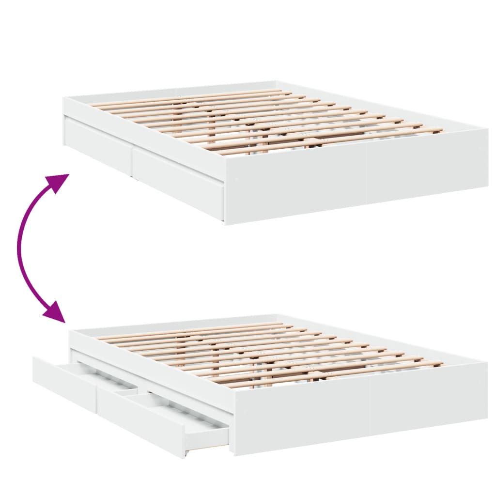 Bed Frame with Drawers White 150x200 cm King Size Engineered Wood