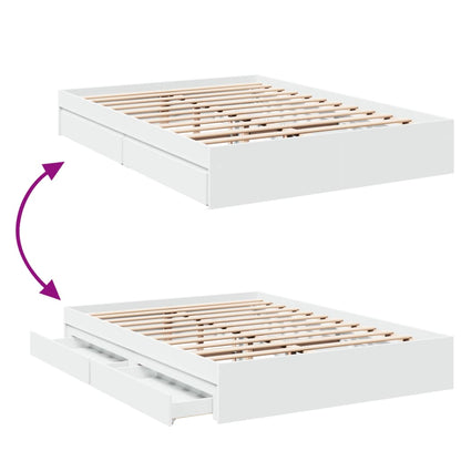 Bed Frame with Drawers White 150x200 cm King Size Engineered Wood