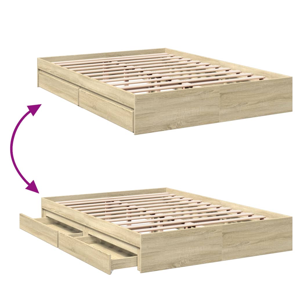 Bed Frame with Drawers without Mattress Sonoma Oak 150x200 cm King Size