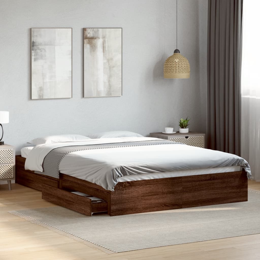 Bed Frame with Drawers without Mattress Brown Oak 150x200 cm King Size