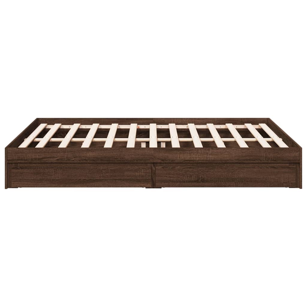 Bed Frame with Drawers without Mattress Brown Oak 150x200 cm King Size