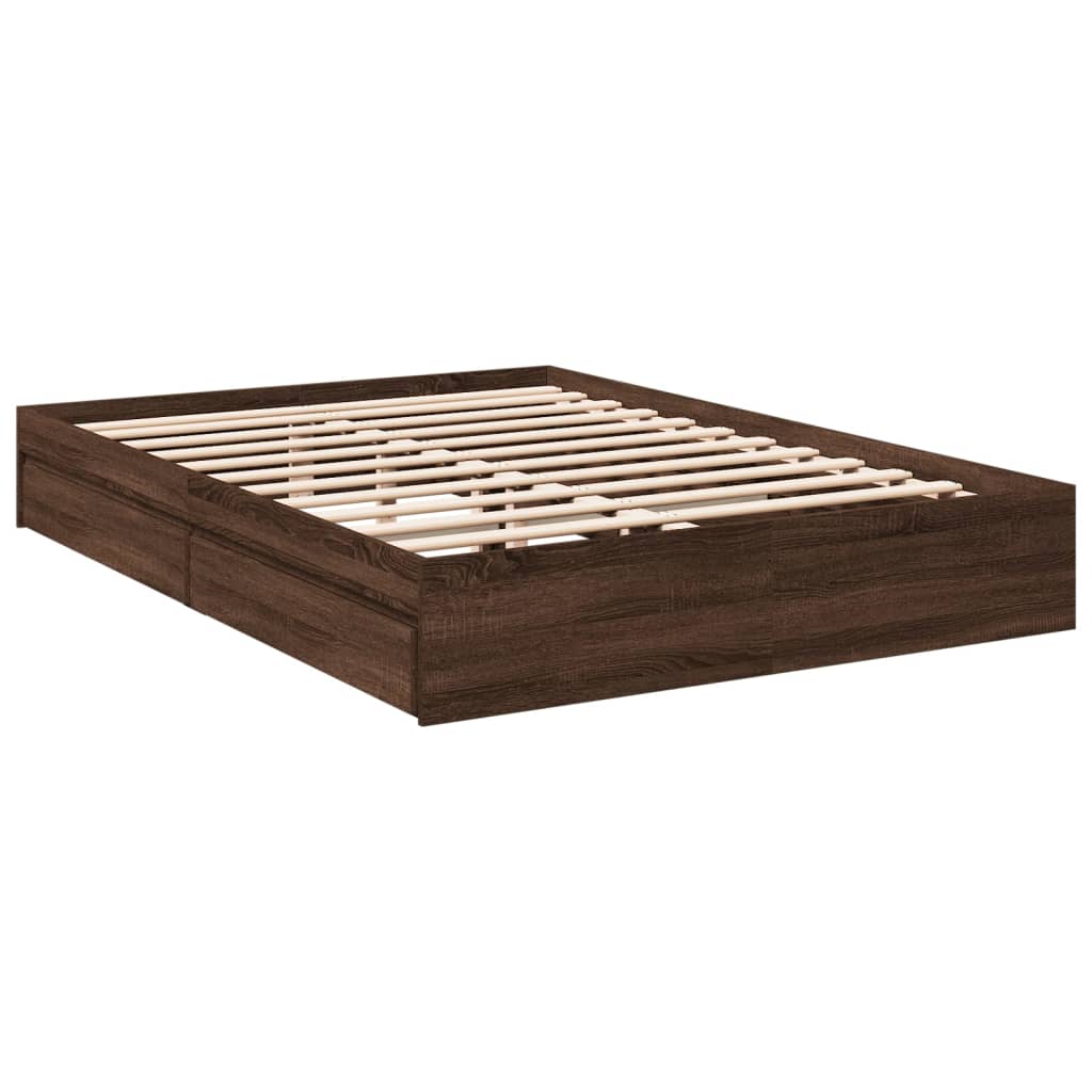 Bed Frame with Drawers without Mattress Brown Oak 150x200 cm King Size