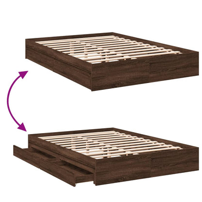 Bed Frame with Drawers without Mattress Brown Oak 150x200 cm King Size