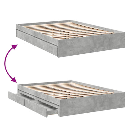 Bed Frame with Drawers without Mattress Concrete Grey 140x200 cm