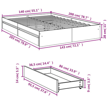 Bed Frame with Drawers without Mattress Concrete Grey 140x200 cm