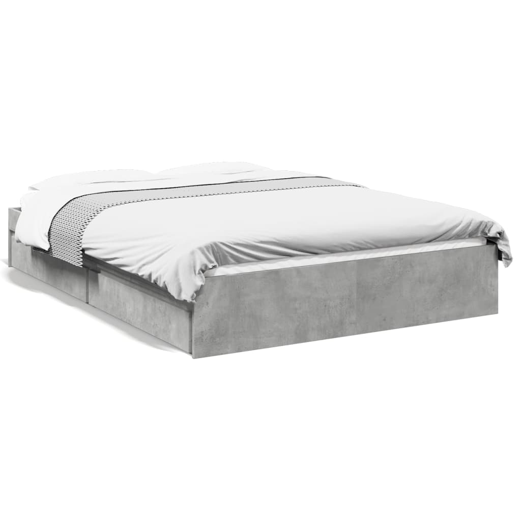 Bed Frame with Drawers without Mattress Concrete Grey 140x200 cm