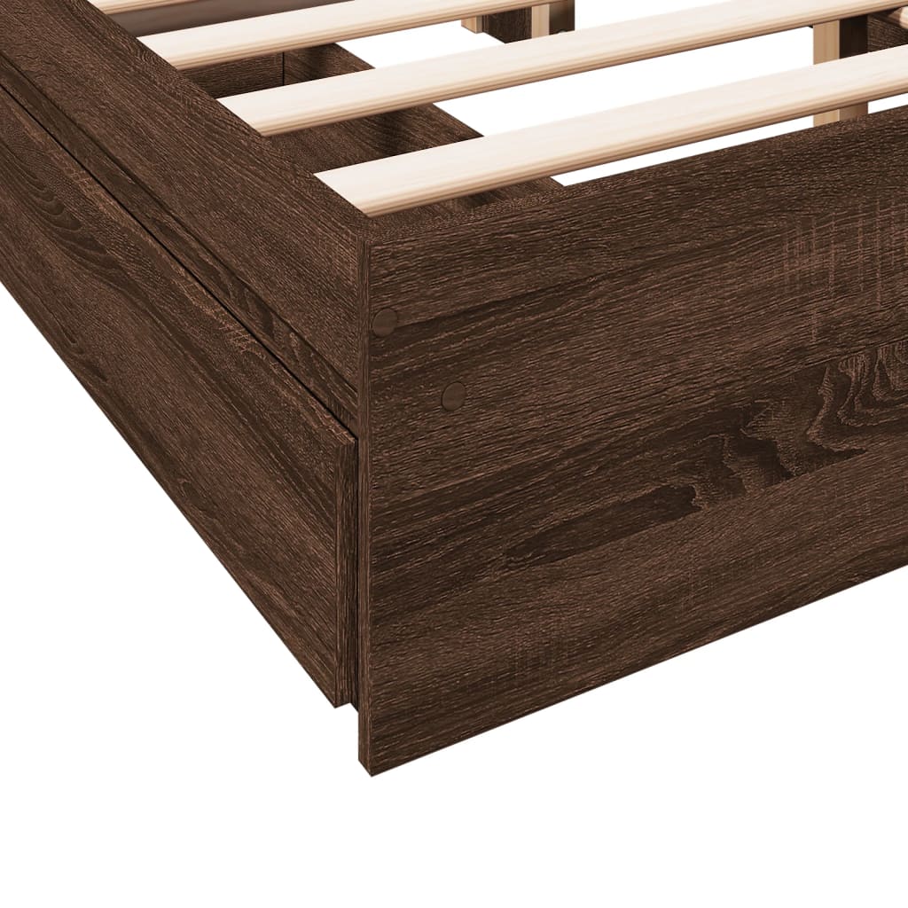 Bed Frame with Drawers Brown Oak 140x200 cm Engineered Wood