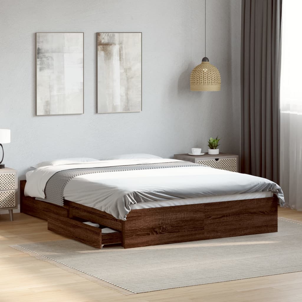 Bed Frame with Drawers without Mattress Brown Oak 120x200 cm