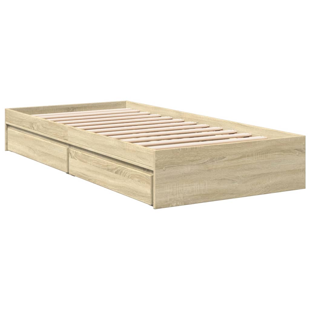 Bed Frame with Drawers without Mattress Sonoma Oak 100x200 cm