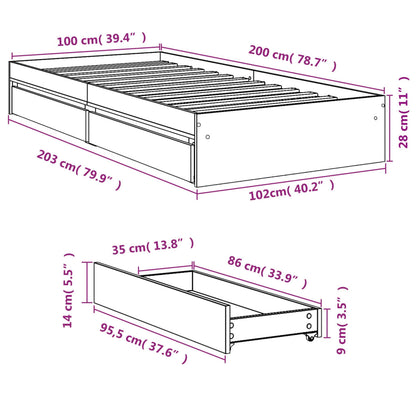 Bed Frame with Drawers without Mattress Sonoma Oak 100x200 cm