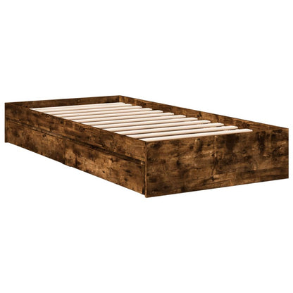 Bed Frame with Drawers Smoked Oak 100x200 cm Engineered Wood