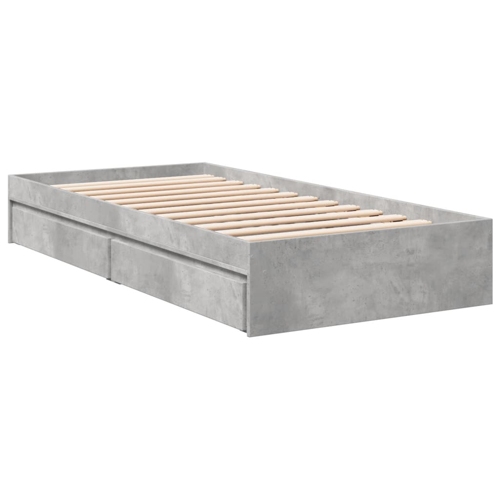 Bed Frame with Drawers Concrete Grey 90x200 cm Engineered Wood