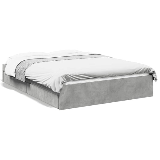 Bed Frame with Drawers Concrete Grey 140x190 cm Engineered Wood