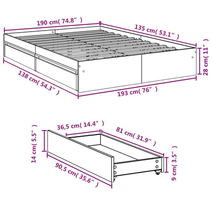 Bed Frame with Drawers Concrete Grey 135x190 cm Double Engineered Wood