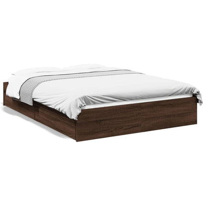 Bed Frame with Drawers without Mattress Brown Oak 135x190 cm Double