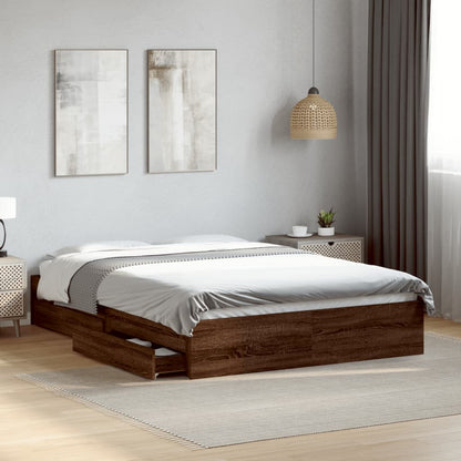 Bed Frame with Drawers without Mattress Brown Oak 135x190 cm Double