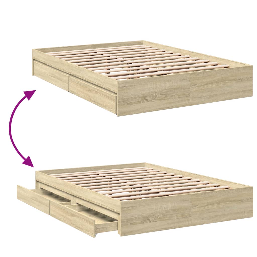 Bed Frame with Drawers without Mattress Sonoma Oak 120x190 cm Small Double