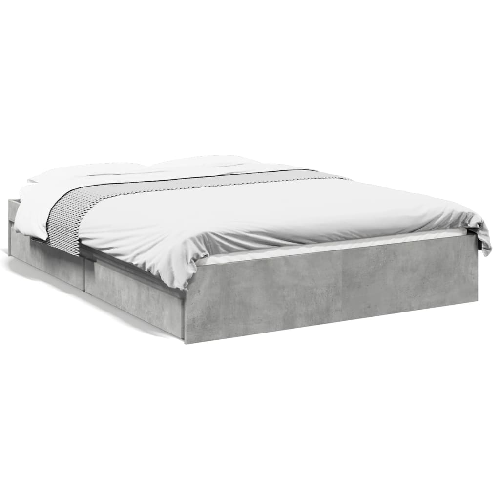 Bed Frame with Drawers Concrete Grey 120x190 cm Small Double Engineered Wood