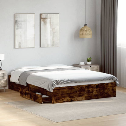 Bed Frame with Drawers Smoked Oak 120x190 cm Small Double Engineered Wood