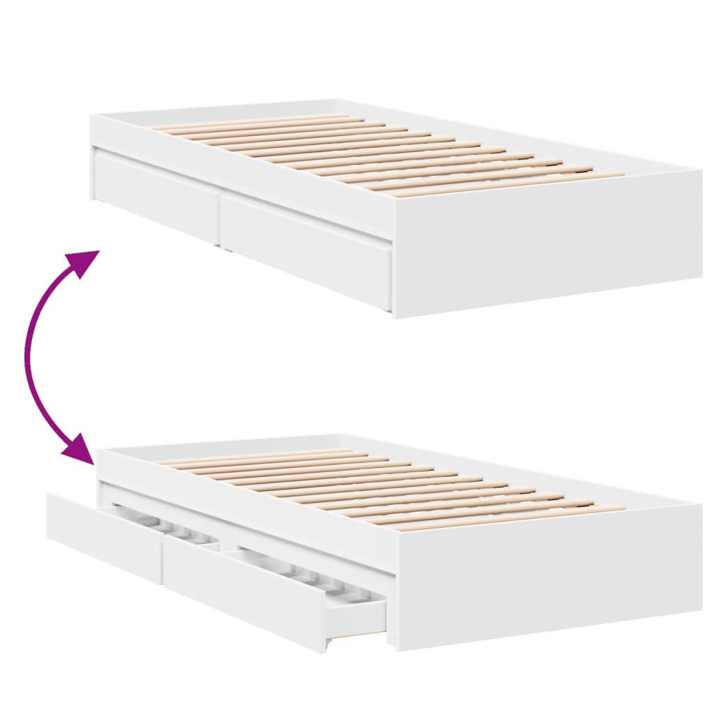 Bed Frame with Drawers White 90x190 cm Single Engineered Wood