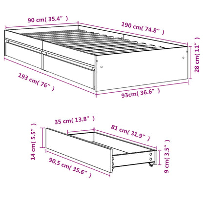 Bed Frame with Drawers White 90x190 cm Single Engineered Wood