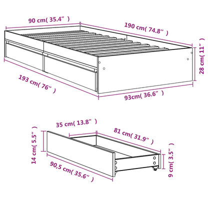 Bed Frame with Drawers Smoked Oak 90x190 cm Single Engineered Wood