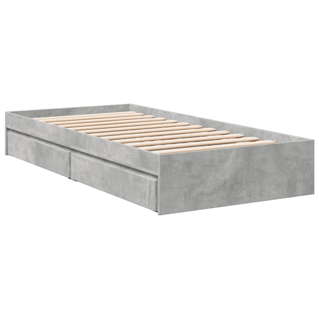 Bed Frame with Drawers Concrete Grey 75x190 cm Small Single Engineered Wood