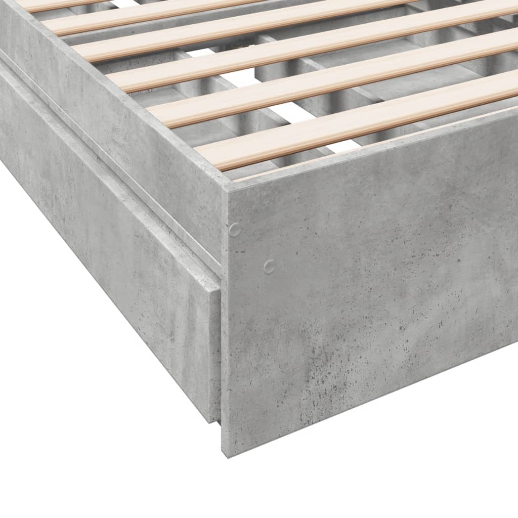 Bed Frame with Drawers Concrete Grey 75x190 cm Small Single Engineered Wood