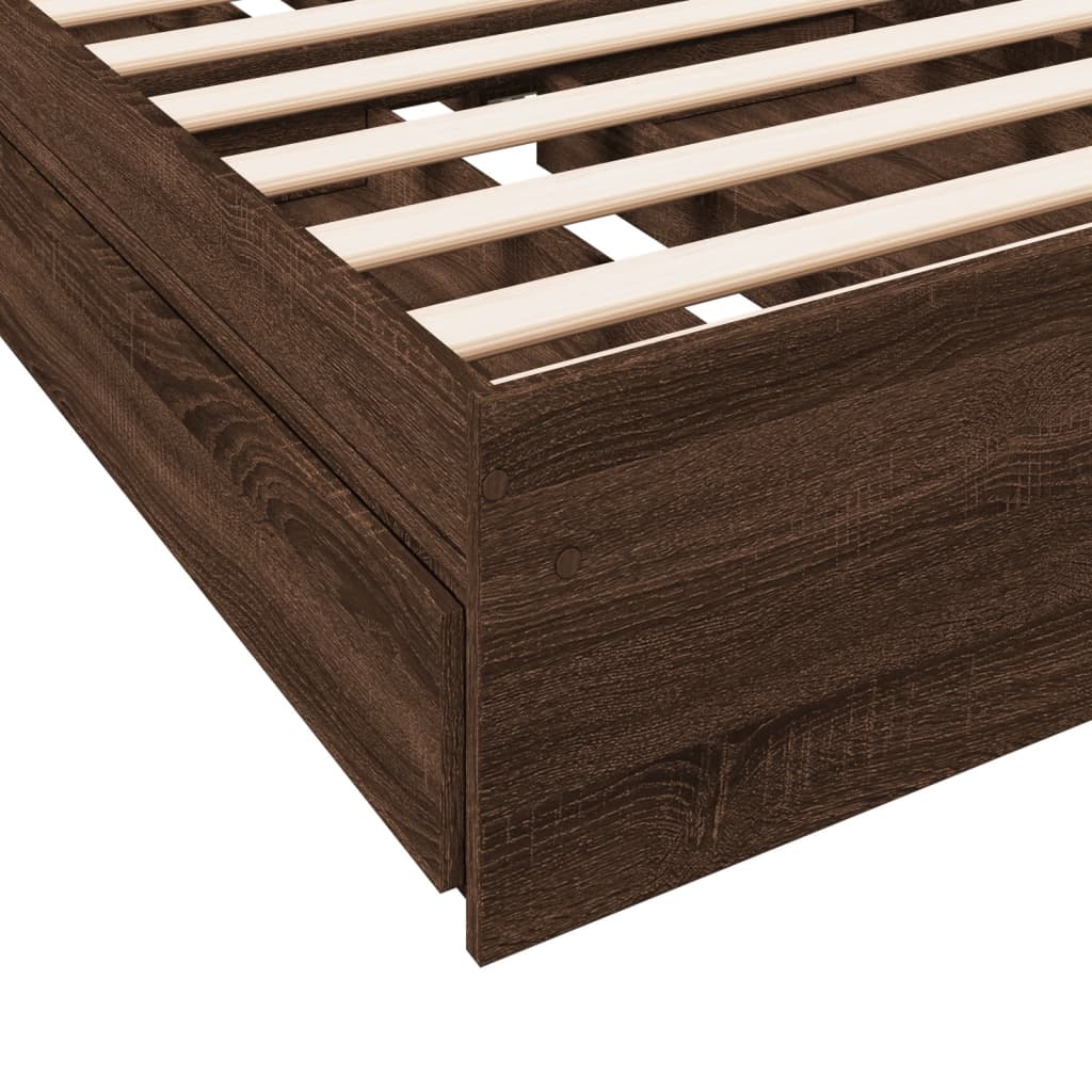 Bed Frame with Drawers Brown Oak 75x190 cm Small Single Engineered Wood