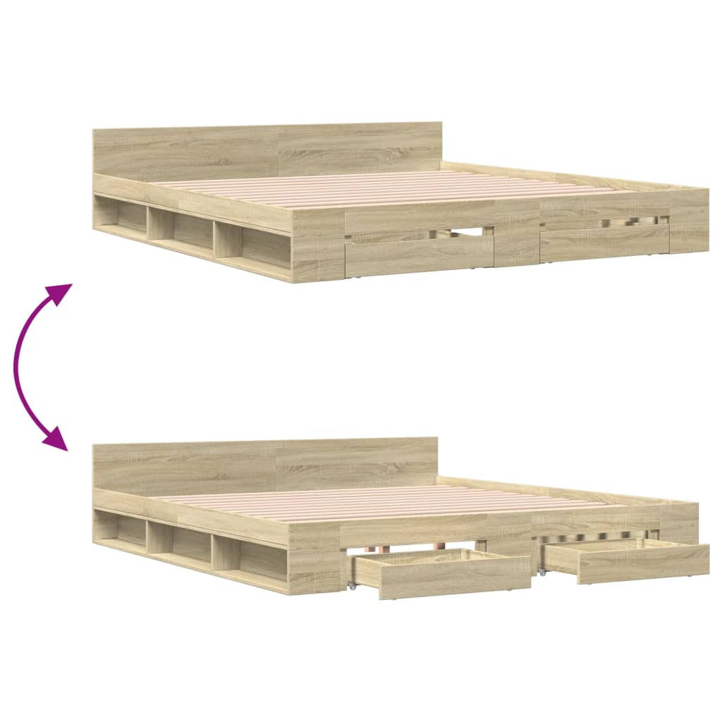 Bed Frame with Drawers without Mattress Sonoma Oak 200x200 cm