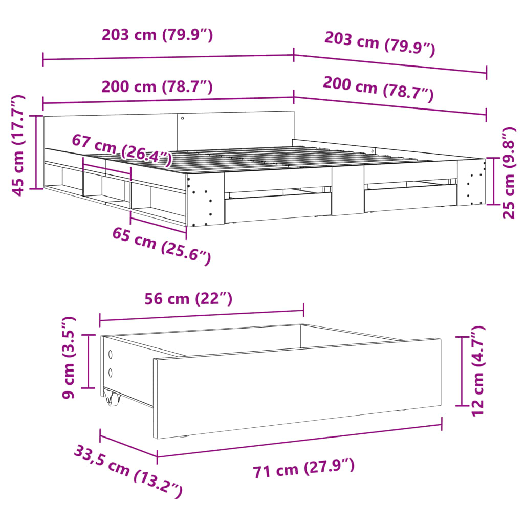 Bed Frame with Drawers without Mattress Sonoma Oak 200x200 cm