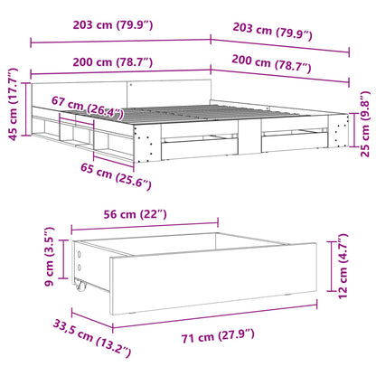 Bed Frame with Drawers without Mattress Sonoma Oak 200x200 cm