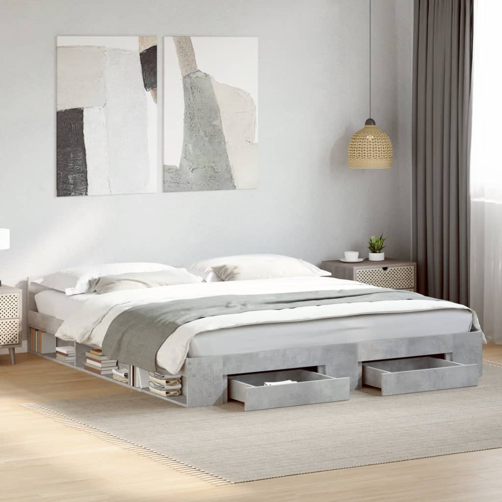 Bed Frame with Drawers Concrete Grey 200x200 cm Engineered Wood