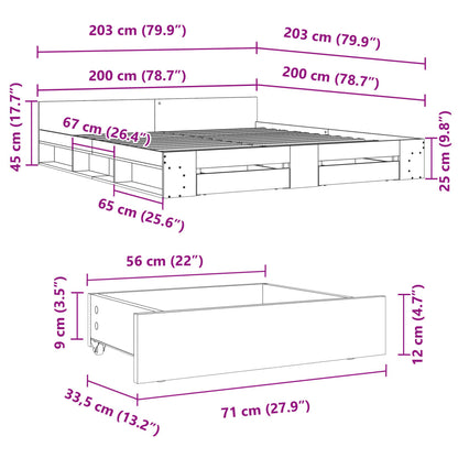 Bed Frame with Drawers Concrete Grey 200x200 cm Engineered Wood