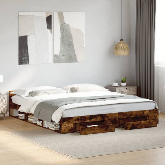 Bed Frame with Drawers without Mattress Smoked Oak 200x200 cm