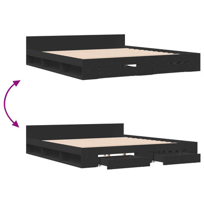 Bed Frame with Drawers without Mattress Black 180x200 cm Super King